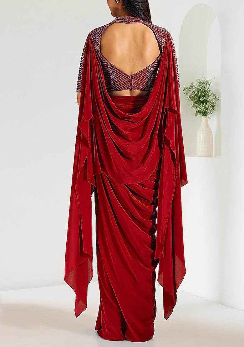 Red Skirt Set With Hand Embroidered Blouse