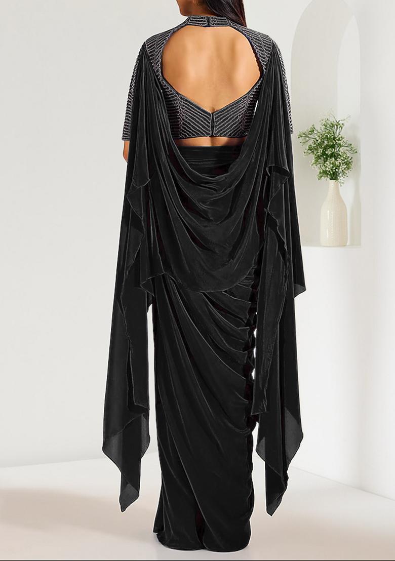 Black Skirt Set With Hand Embroidered Blouse