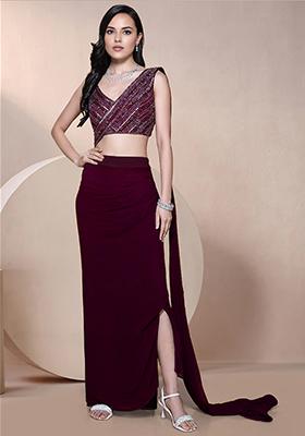 Purple Skirt Set With Hand Embroidered Blouse