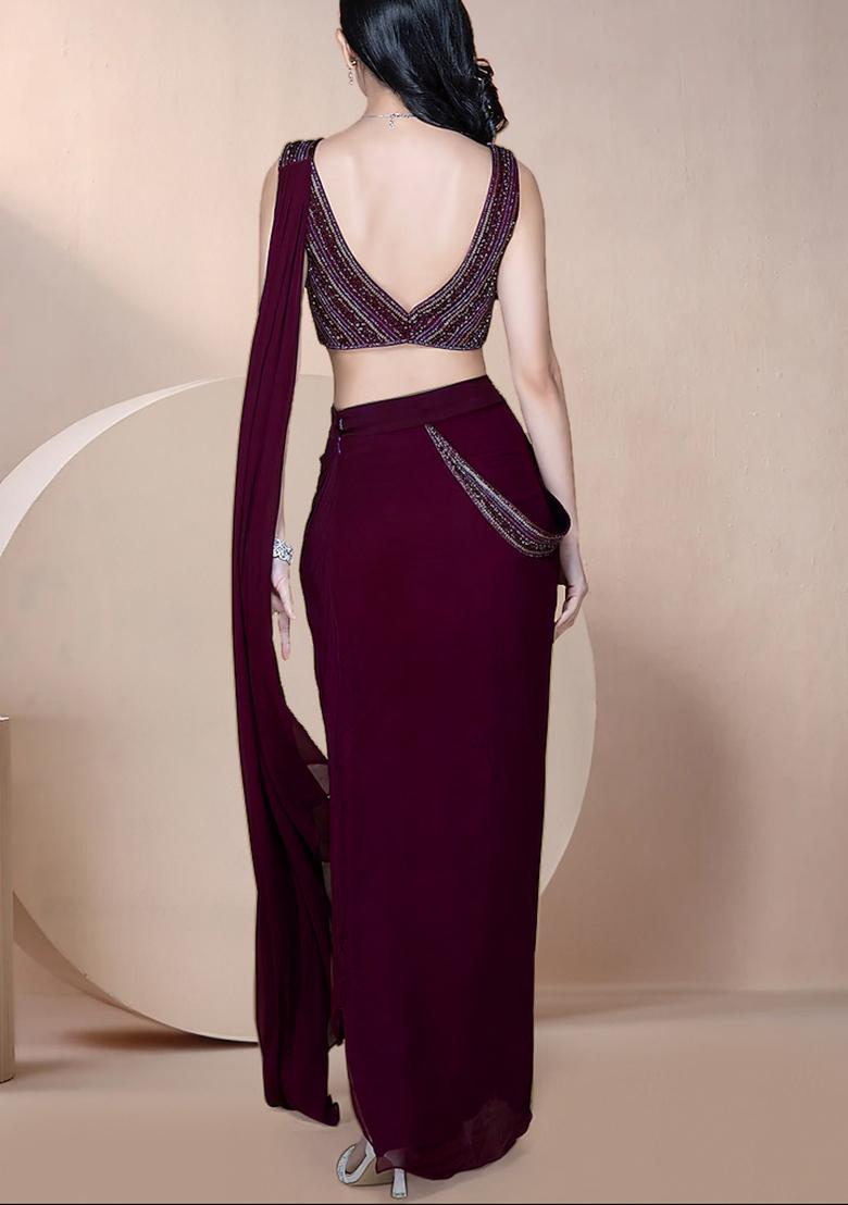 Purple Skirt Set With Hand Embroidered Blouse