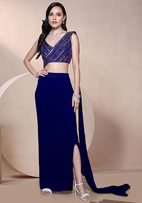 Blue Skirt Set With Hand Embroidered Blouse