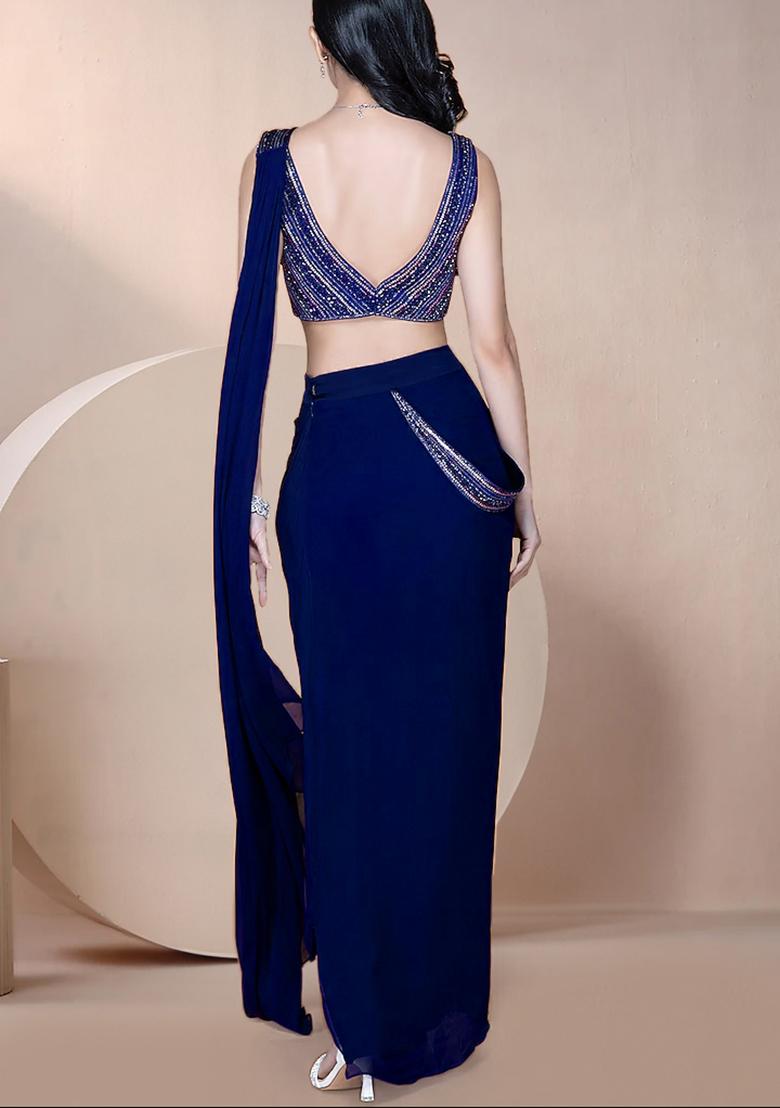 Blue Skirt Set With Hand Embroidered Blouse