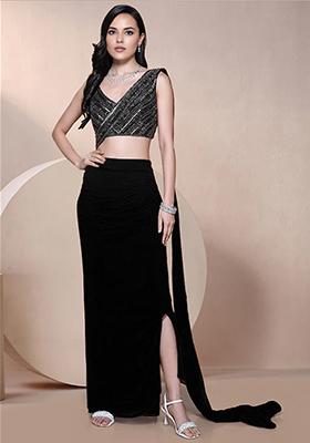 Black Skirt Set With Hand Embroidered Blouse