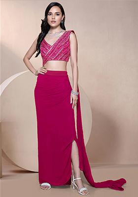 Pink Skirt Set With Hand Embroidered Blouse