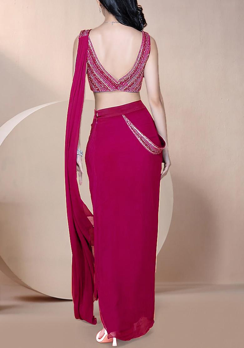 Pink Skirt Set With Hand Embroidered Blouse