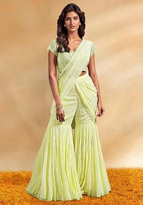 Yellow Palazzo Set With Hand Embroidered Blouse