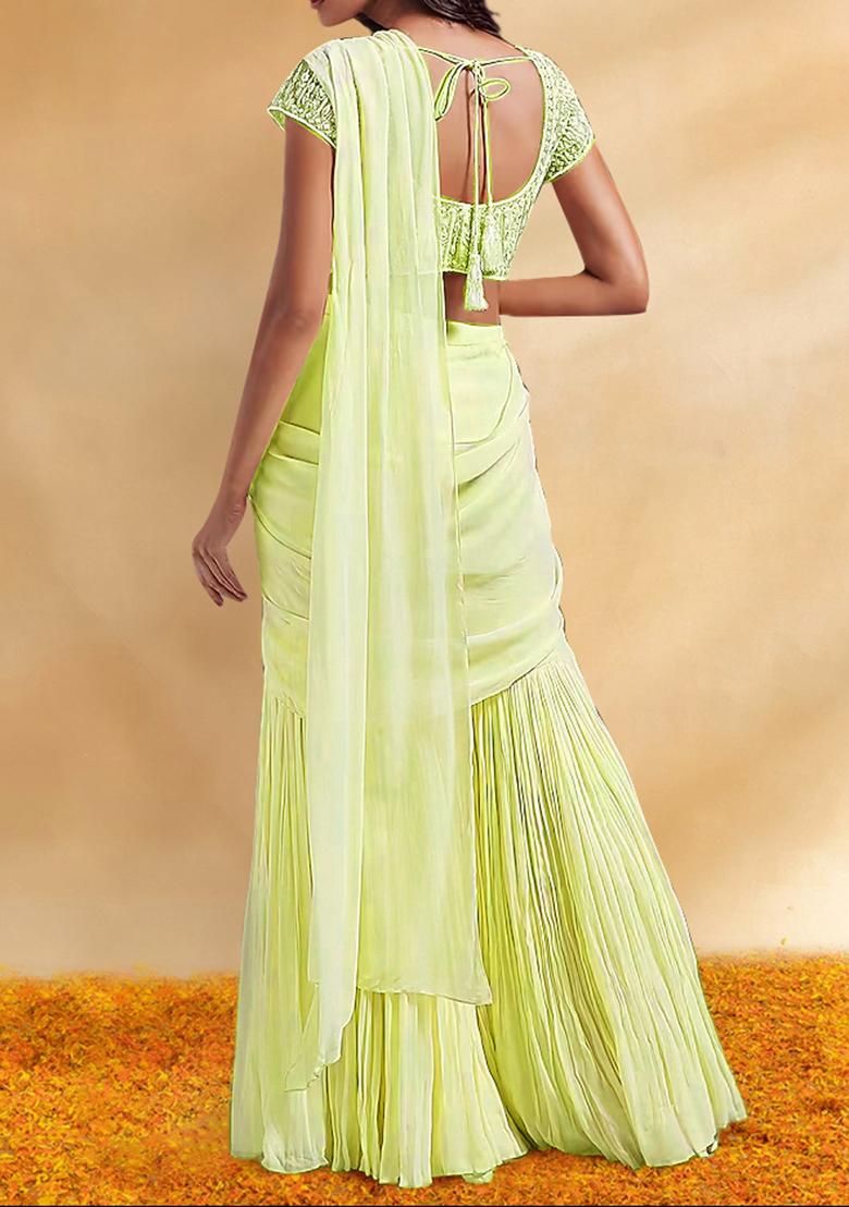 Yellow Palazzo Set With Hand Embroidered Blouse