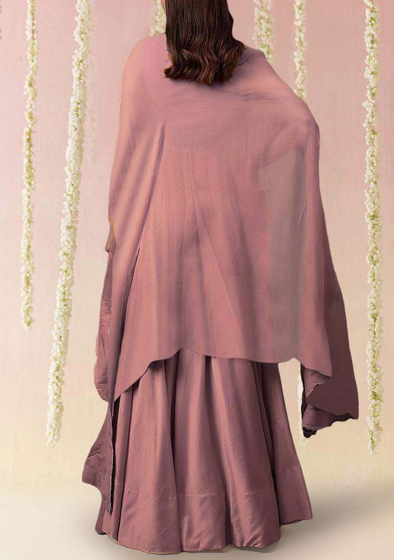 Pink Jacket Set With Hand Embroidered Blouse And Skirt