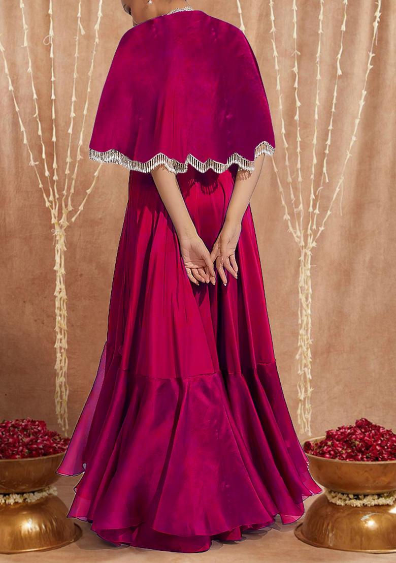 Pink Jacket Set With Hand Embroidered Blouse And Skirt