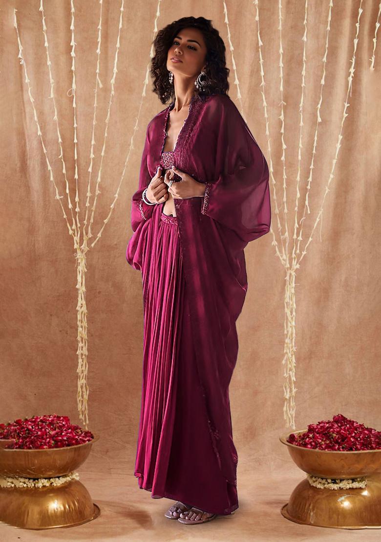 Pink Jacket Set With Hand Embroidered Blouse And Skirt