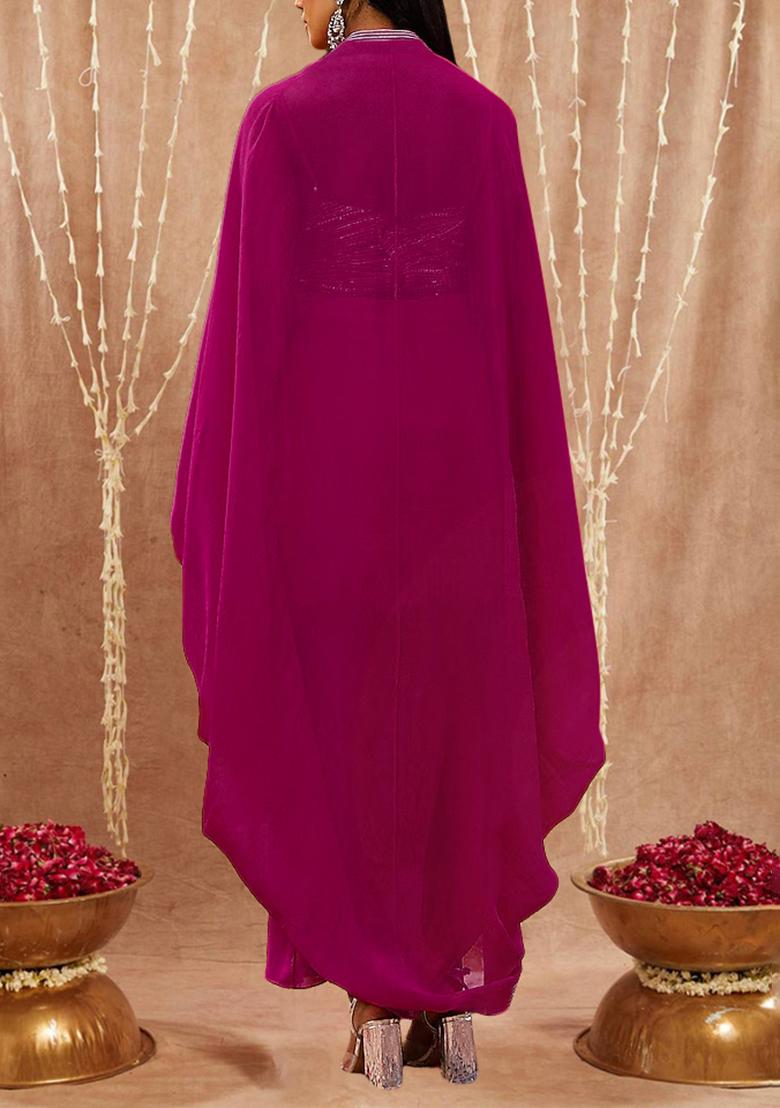 Pink Jacket Set With Hand Embroidered Blouse And Skirt