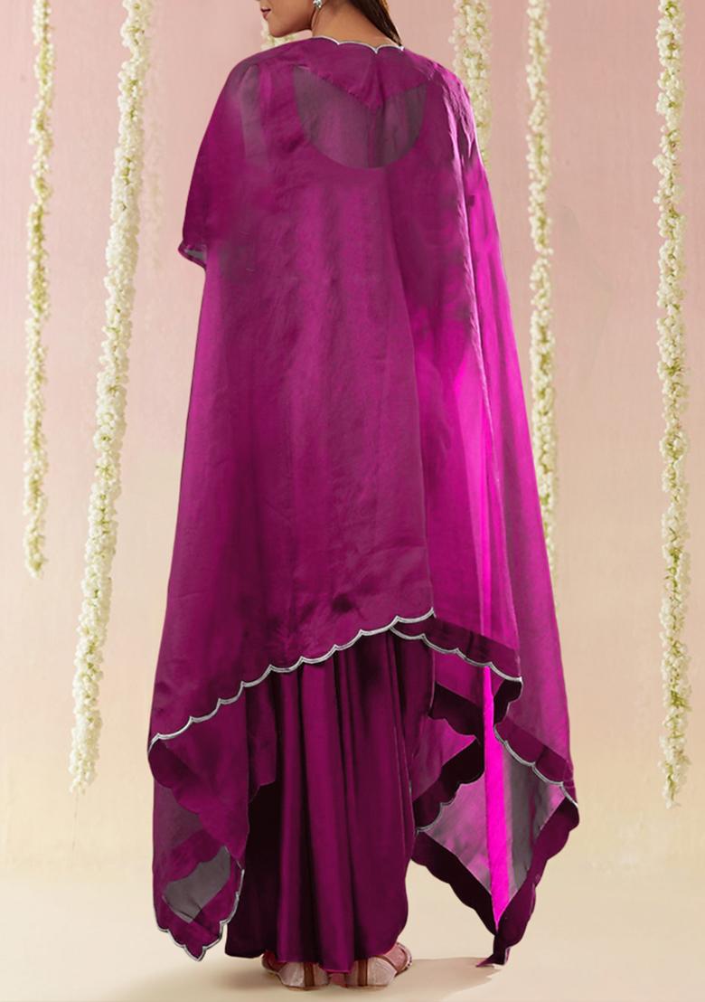 Pink Jacket Set With Hand Embroidered Blouse And Skirt