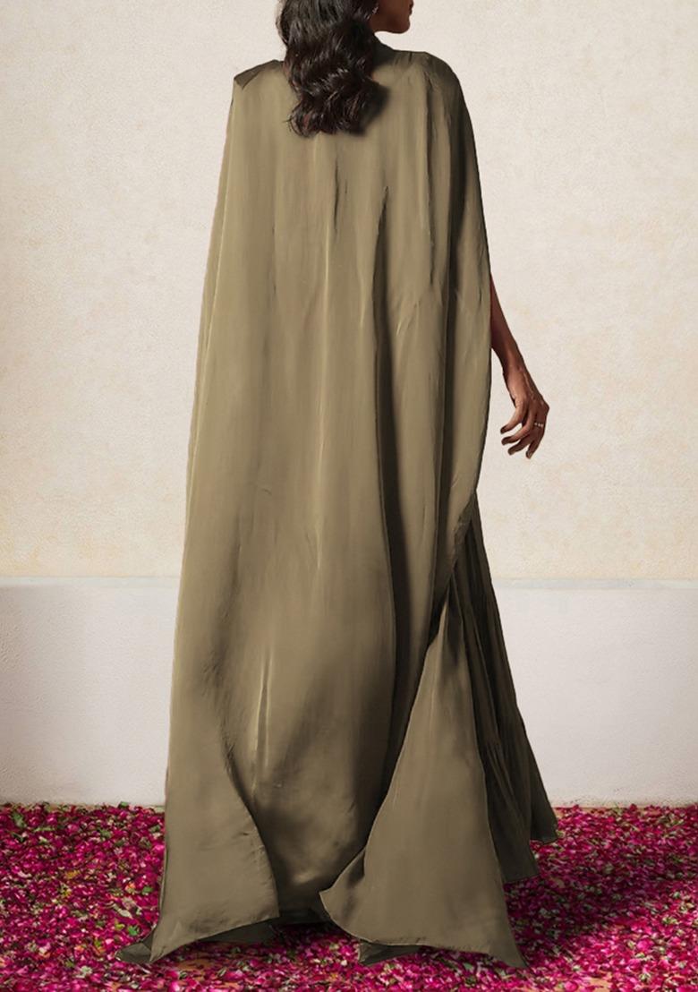 Brown Jacket Set With Hand Embroidered Blouse And Sharara