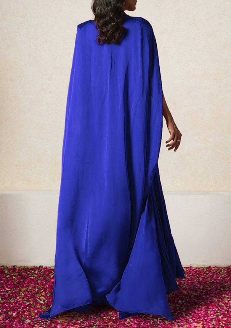 Blue Jacket Set With Hand Embroidered Blouse And Sharara