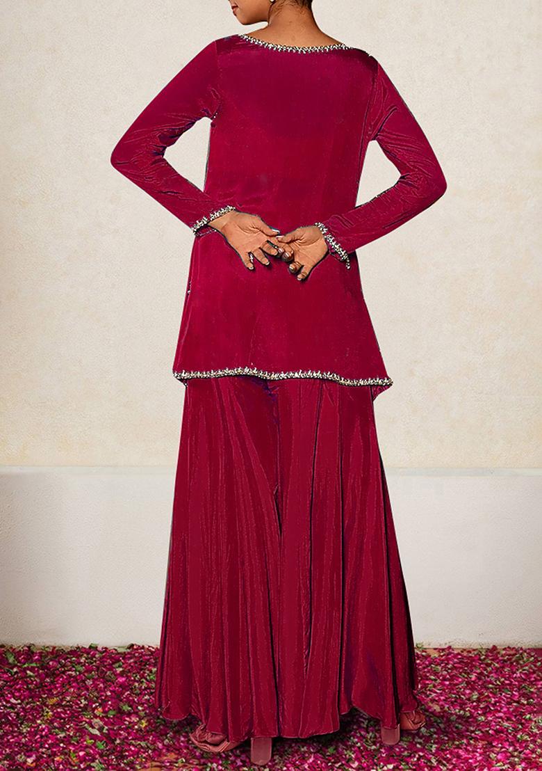 Pink Jacket Set With Hand Embroidered Blouse And Sharara