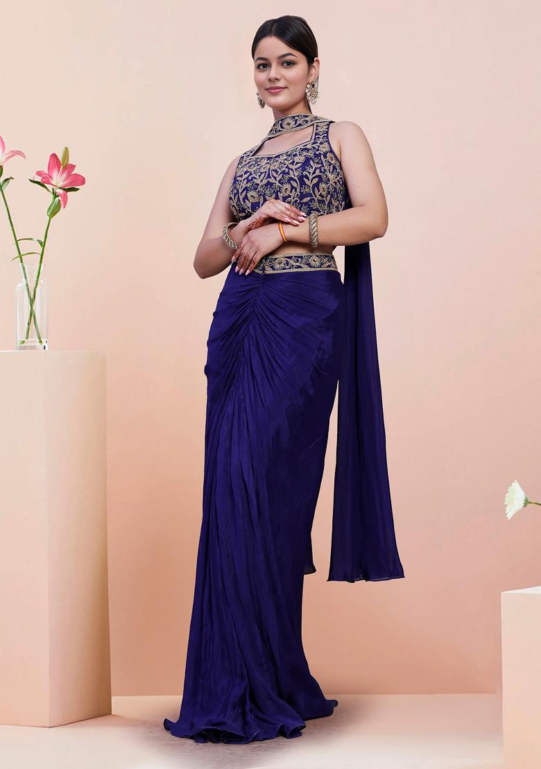 Blue Skirt Set With Hand Embroidered Blouse And Dupatta