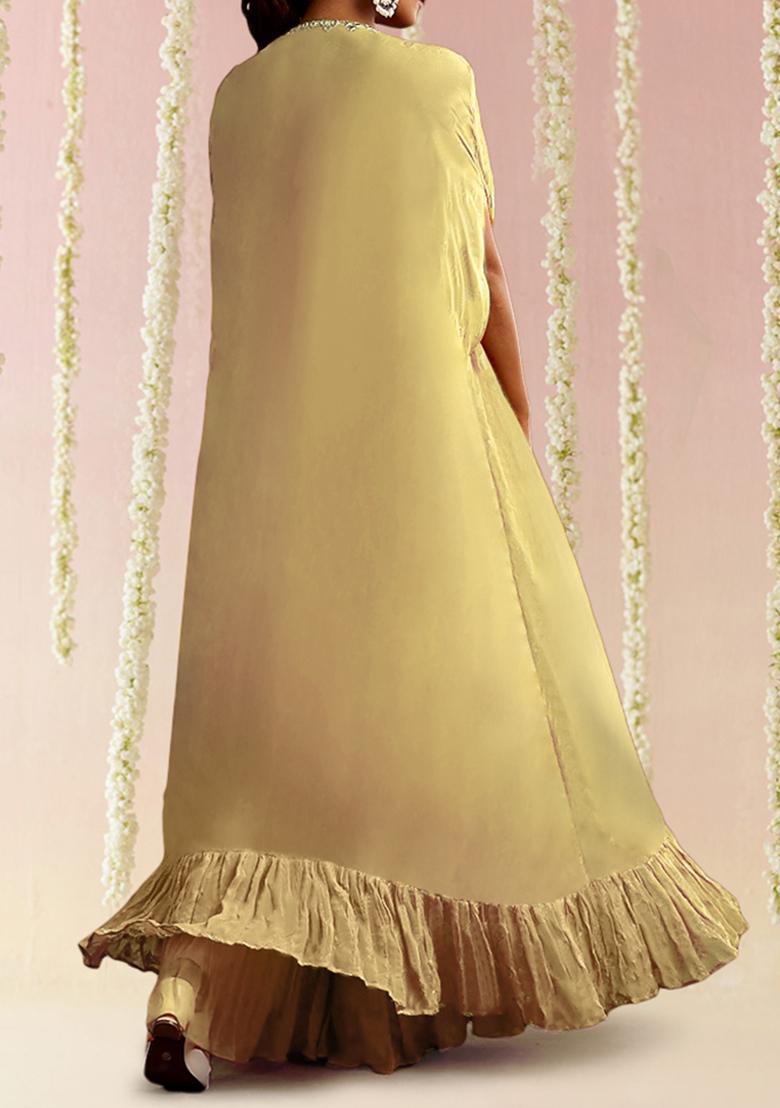 Yellow Jacket Set With Hand Embroidered Blouse And Sharara