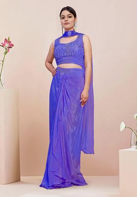 Purple Skirt Set With Hand Embroidered Blouse And Dupatta