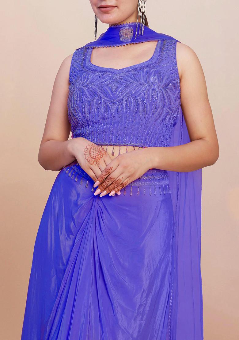 Purple Skirt Set With Hand Embroidered Blouse And Dupatta