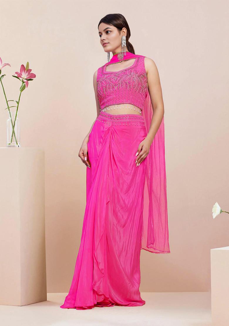 Pink Skirt Set With Hand Embroidered Blouse And Dupatta