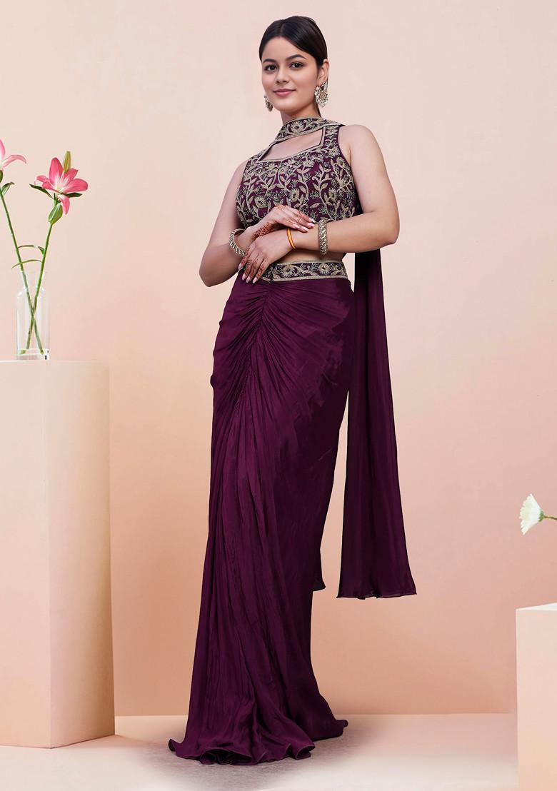 Purple Skirt Set With Hand Embroidered Blouse And Dupatta