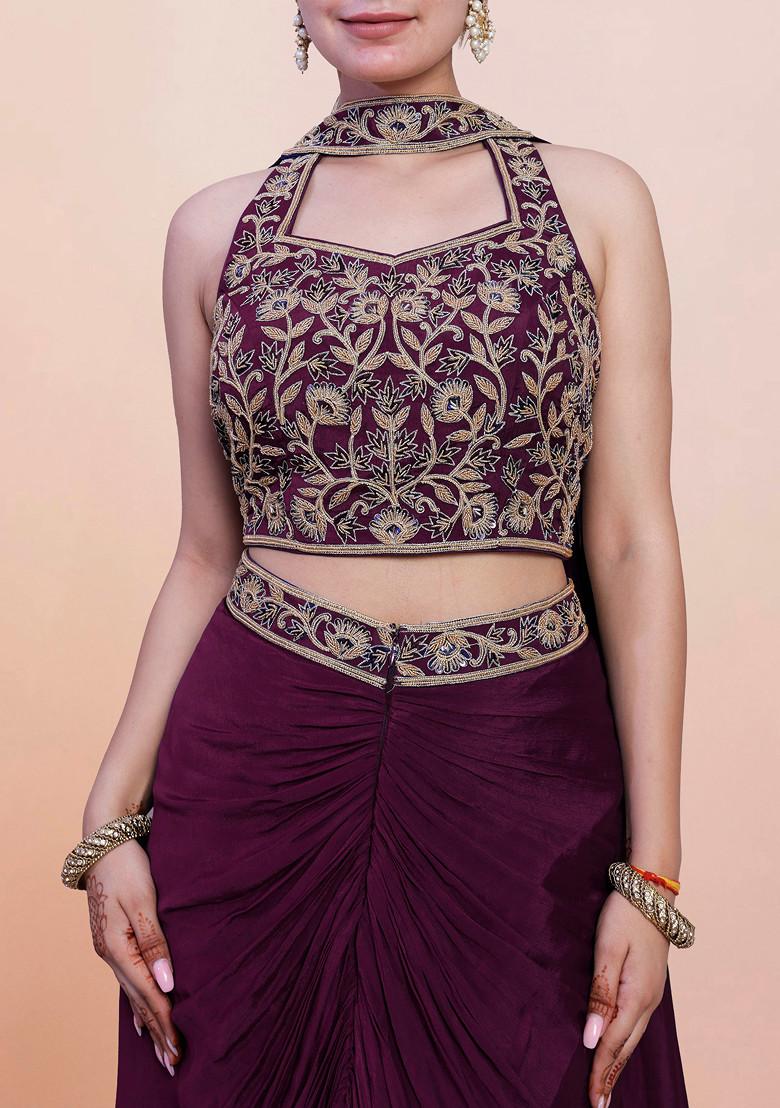 Purple Skirt Set With Hand Embroidered Blouse And Dupatta