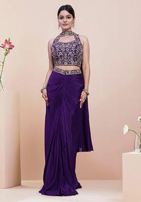 Purple Skirt Set With Hand Embroidered Blouse And Dupatta