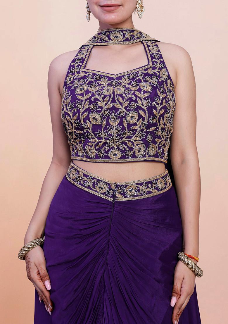 Purple Skirt Set With Hand Embroidered Blouse And Dupatta