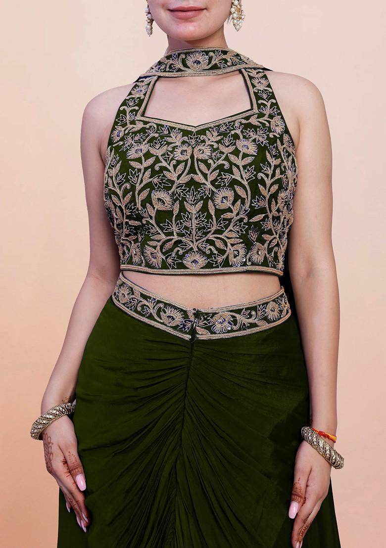 Green Skirt Set With Hand Embroidered Blouse And Dupatta