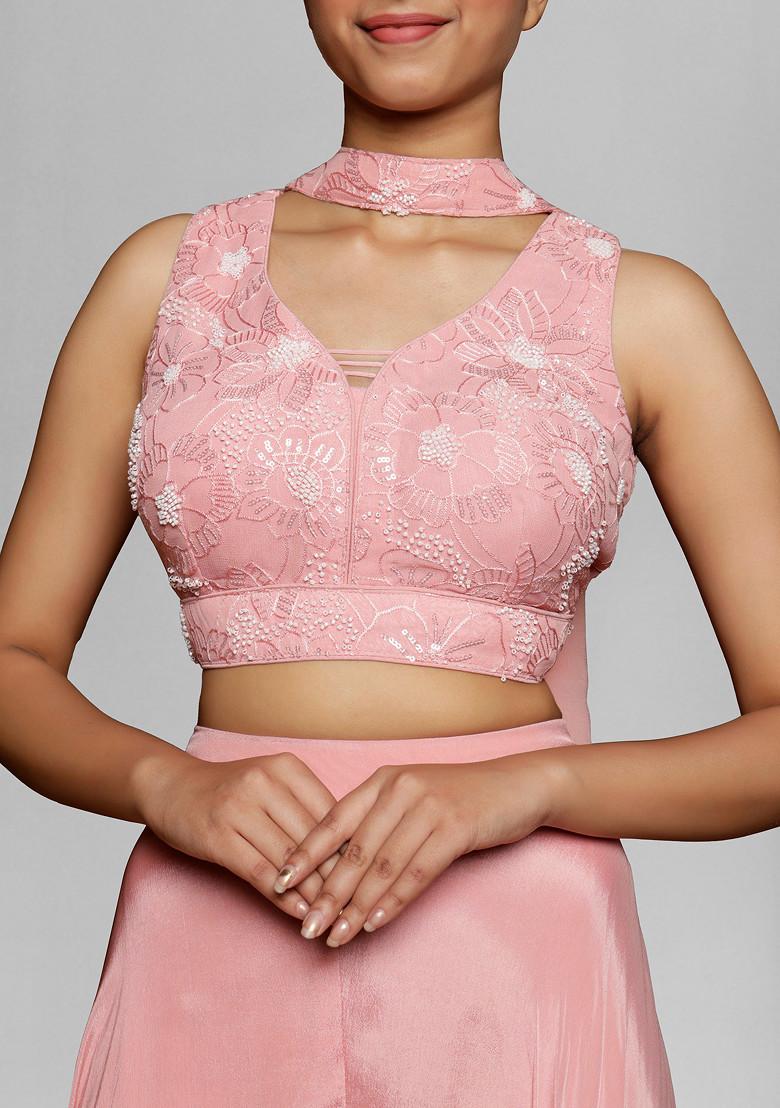 Pink Palazzo Set With Hand Embroidered Blouse And Dupatta