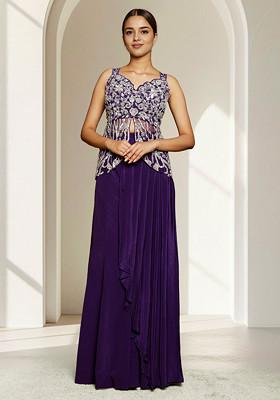 Purple Skirt Set With Hand Embroidered Blouse