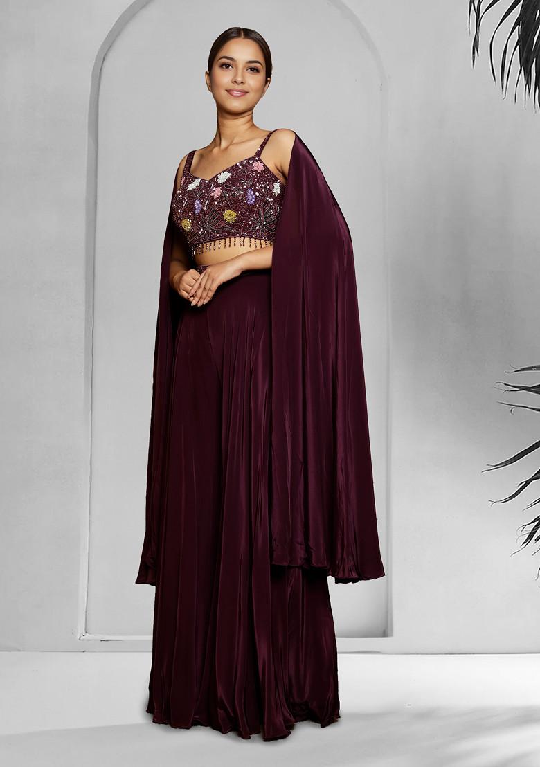 Maroon Skirt Set With Hand Embroidered Blouse And Dupatta