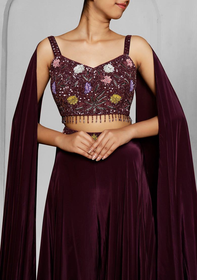 Maroon Skirt Set With Hand Embroidered Blouse And Dupatta