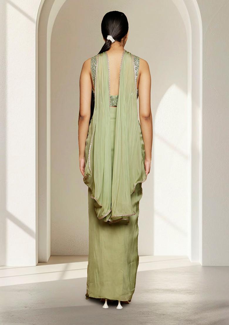 Green Skirt Set With Hand Embroidered Blouse And Dupatta