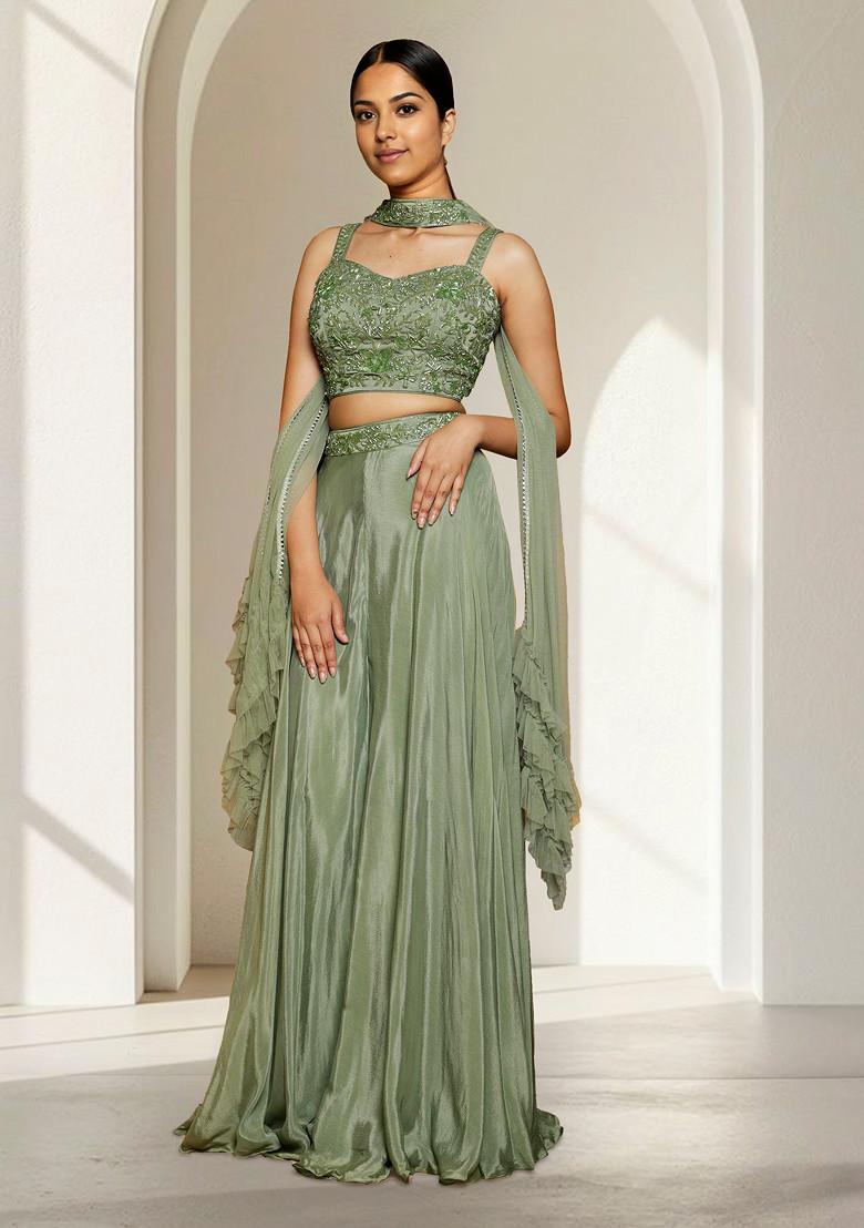 Green Sharara Set With Hand Embroidered Blouse And Dupatta