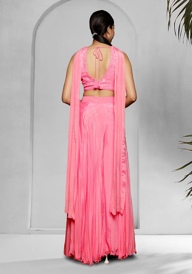 Pink Palazzo Set With Hand Embroidered Blouse And Dupatta