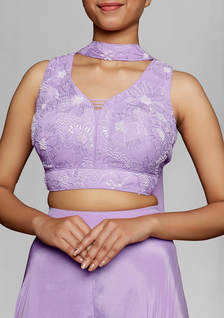 Purple Palazzo Set With Hand Embroidered Blouse And Dupatta