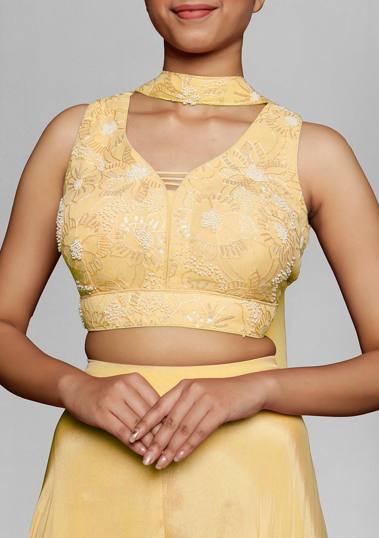 Yellow Palazzo Set With Hand Embroidered Blouse And Dupatta