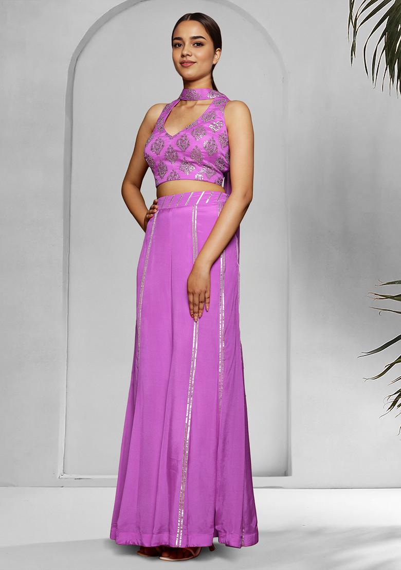 Pink Palazzo Set With Hand Embroidered Blouse And Dupatta