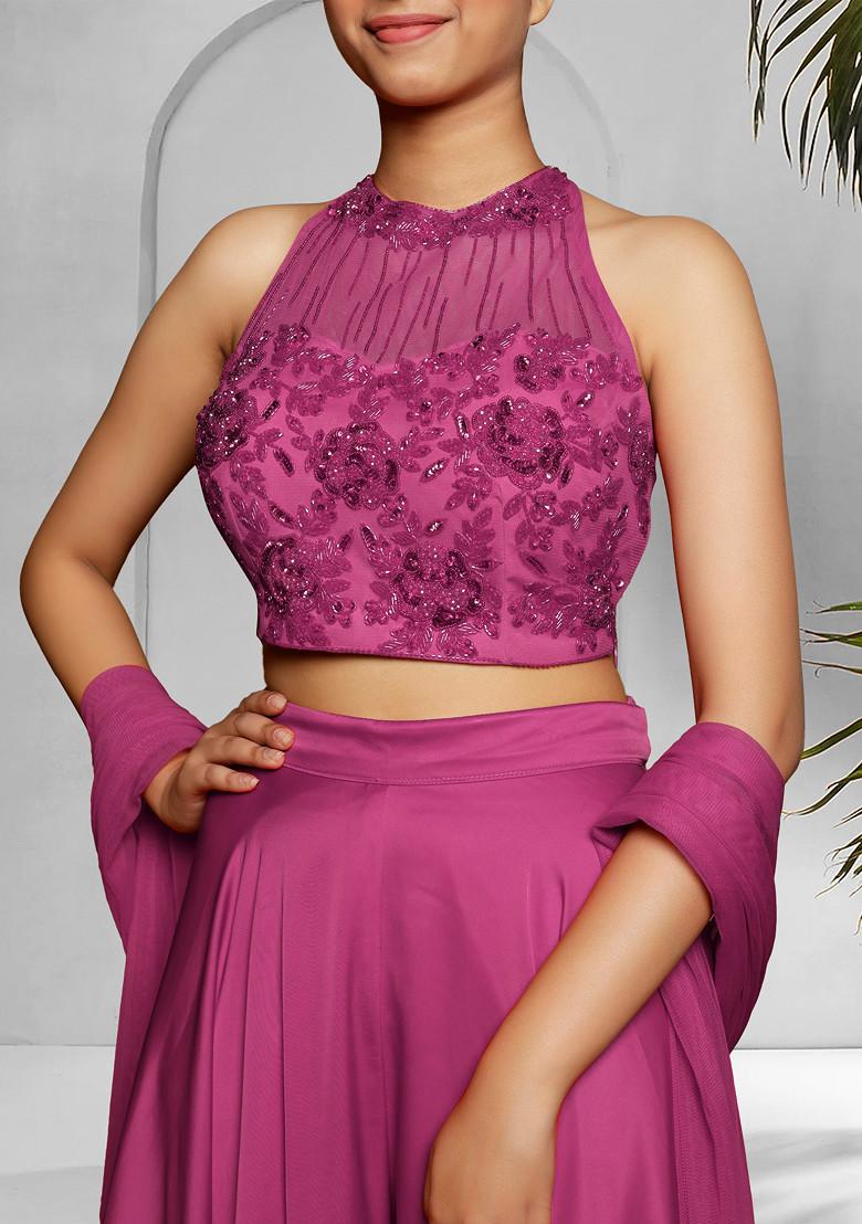 Pink Palazzo Set With Hand Embroidered Blouse And Dupatta