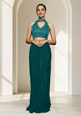 Green Skirt Set With Hand Embroidered Blouse And Dupatta