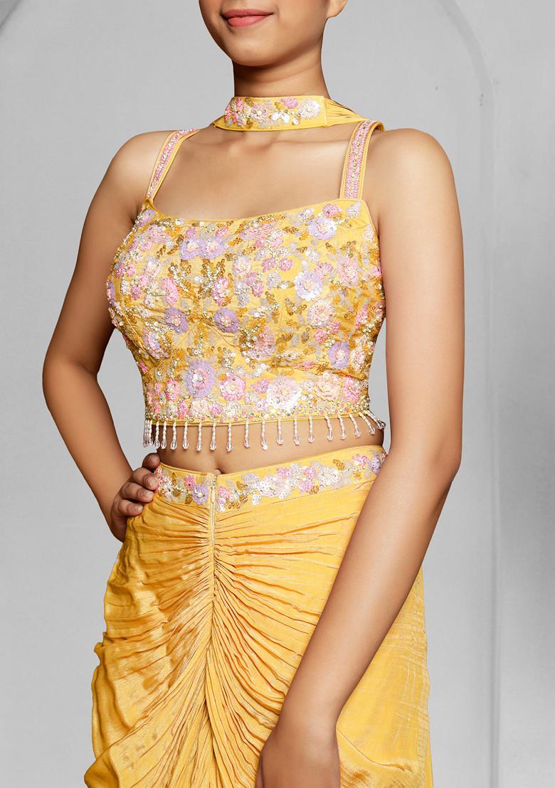 Yellow Skirt Set With Hand Embroidered Blouse And Dupatta