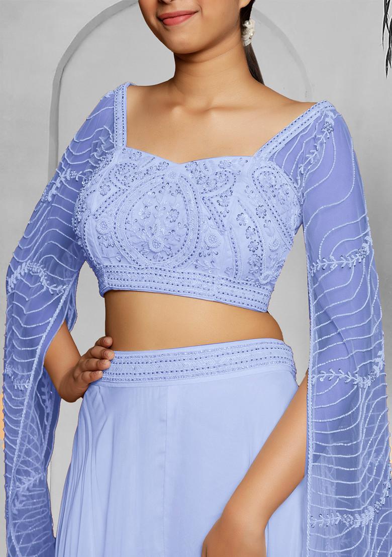 Blue Palazzo Set With Hand Embroidered Blouse