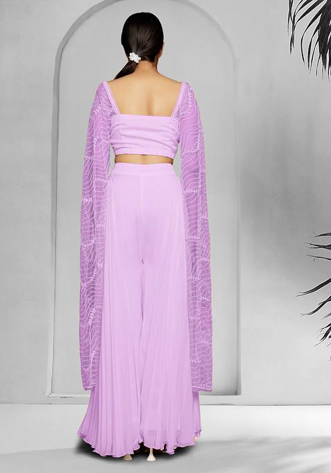 Royal Purple Sleeveless Embroidered Jacket with Pleated Palazzo Set main image 0