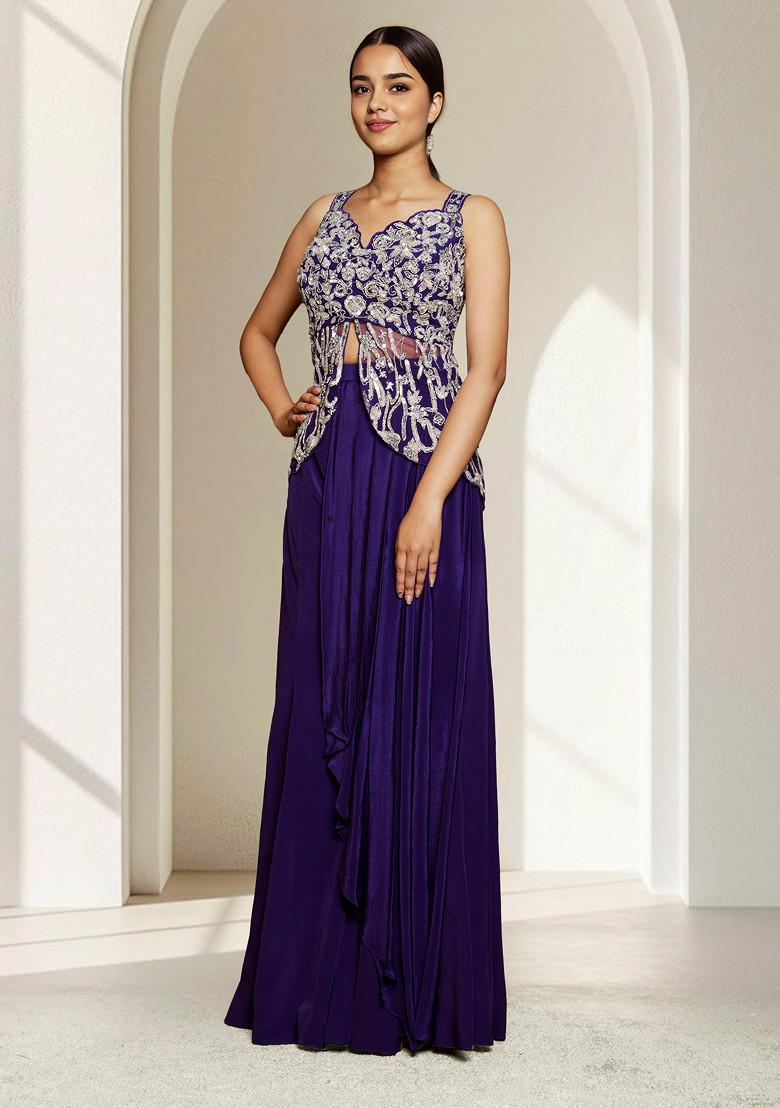 Blue Skirt Set With Hand Embroidered Blouse