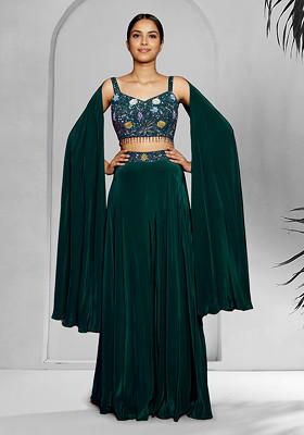 Green Skirt Set With Hand Embroidered Blouse And Dupatta