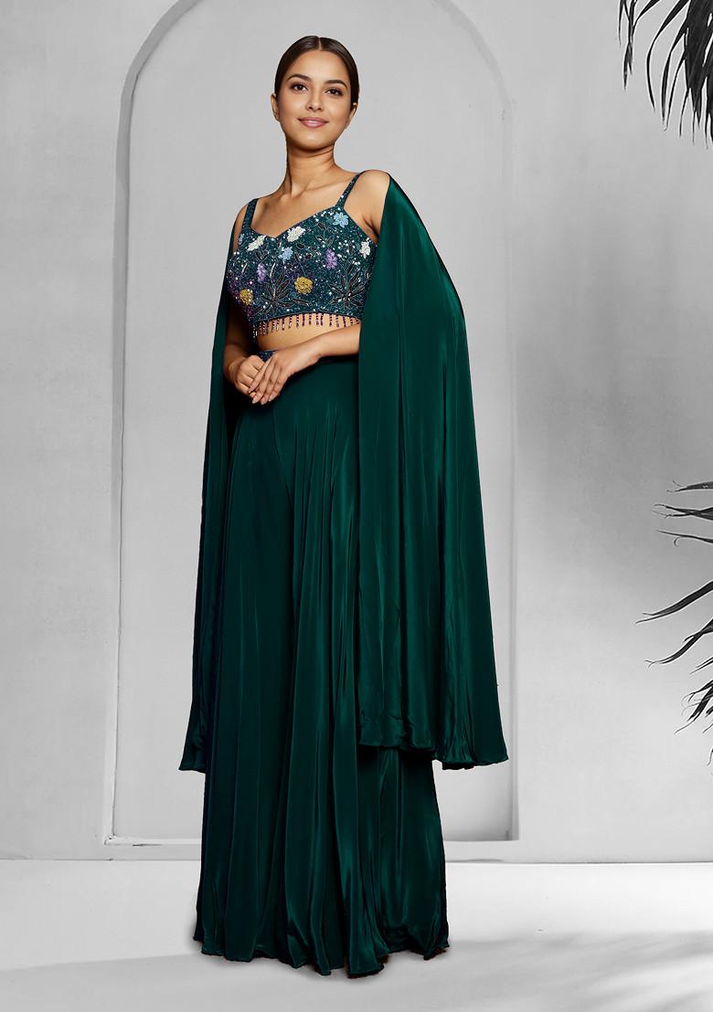 Green Skirt Set With Hand Embroidered Blouse And Dupatta