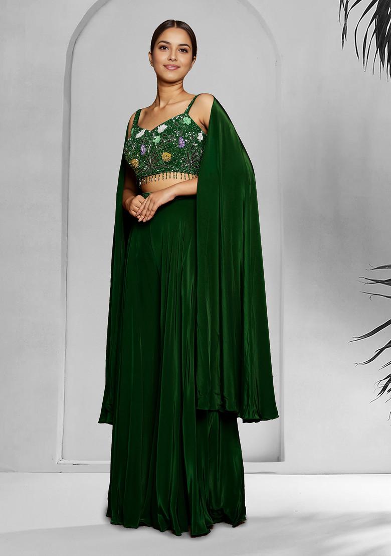 Green Skirt Set With Hand Embroidered Blouse And Dupatta