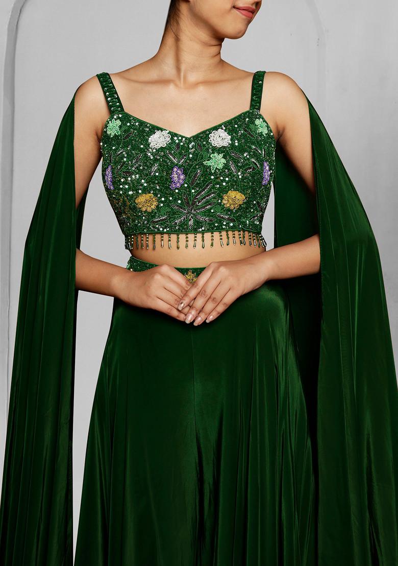 Green Skirt Set With Hand Embroidered Blouse And Dupatta