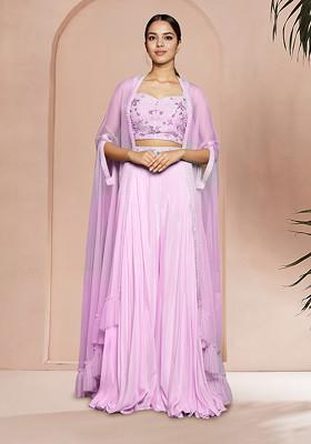 Pink Jacket Set With Hand Embroidered Blouse And Palazzo